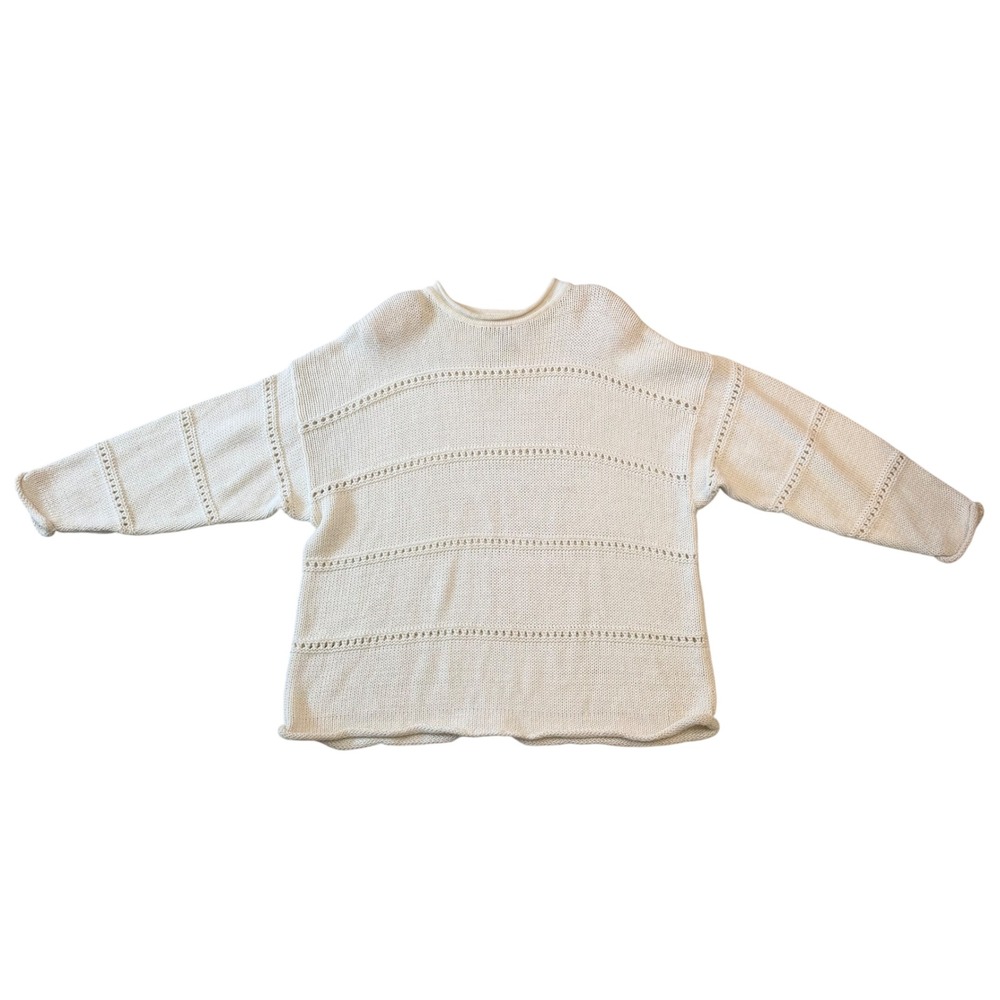 Vintage 90s Style New York Open Knit Cream Sweater  Ramie Cotton Boho Grunge L
